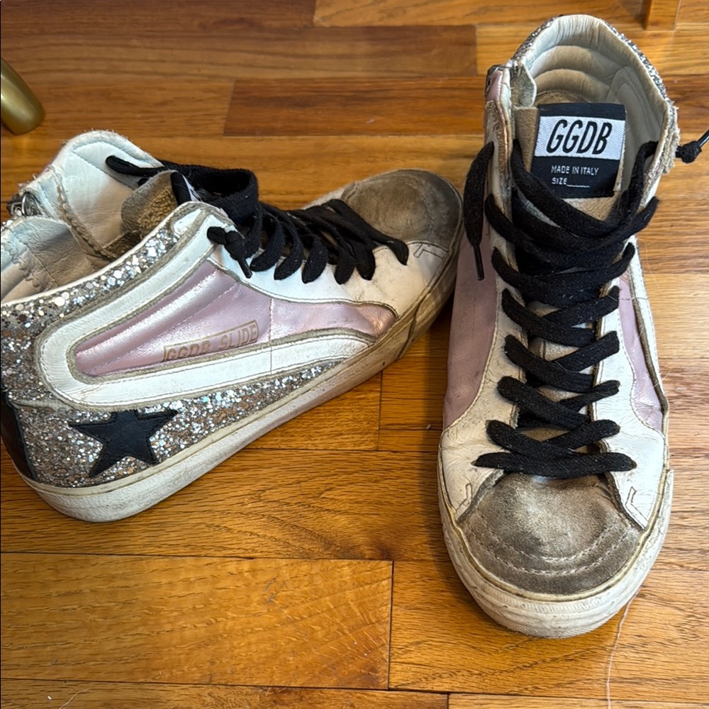 Golden Goose Pink and Silver Sneakers with Metallic Finish